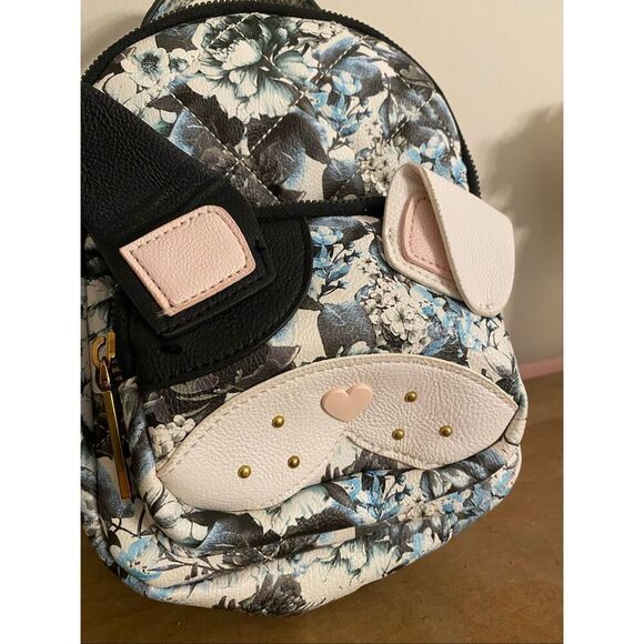 Betsey Johnson Small Backpack Dog floral black grey blue white bag - Picture 2 of 8